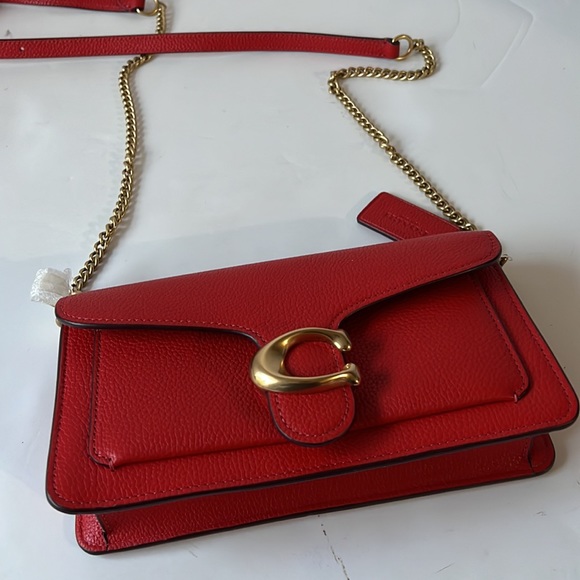 Coach Tabby Chain Clutch Red Crossbody Bag Leather New - Picture 5 of 16